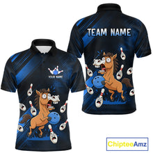 Load image into Gallery viewer, Custom Blue Funny Horse Bowling Jersey for Men Bowling Team Shirts Bowling Tournament HNT184