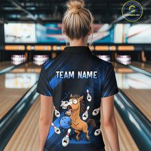 Load image into Gallery viewer, Custom Blue Funny Horse Bowling Jersey for Women Bowling Team Shirts Bowling Tournament HNT184