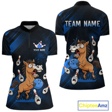 Load image into Gallery viewer, Custom Blue Funny Horse Bowling Jersey for Women Bowling Team Shirts Bowling Tournament HNT184