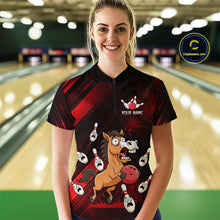 Load image into Gallery viewer, Custom Red Funny Horse Bowling Jersey for Women Bowling Team Shirts Bowling Tournament HNT184