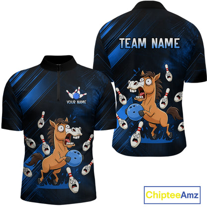 Custom Blue Funny Horse Bowling Jersey for Men Bowling Team Shirts Bowling Tournament HNT184