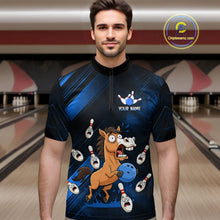 Load image into Gallery viewer, Custom Blue Funny Horse Bowling Jersey for Men Bowling Team Shirts Bowling Tournament HNT184