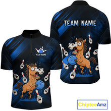 Load image into Gallery viewer, Custom Blue Funny Horse Bowling Jersey for Men Bowling Team Shirts Bowling Tournament HNT184