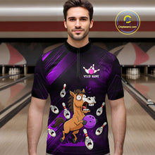 Load image into Gallery viewer, Custom Purple Funny Horse Bowling Jersey for Men Bowling Team Shirts Bowling Tournament HNT184