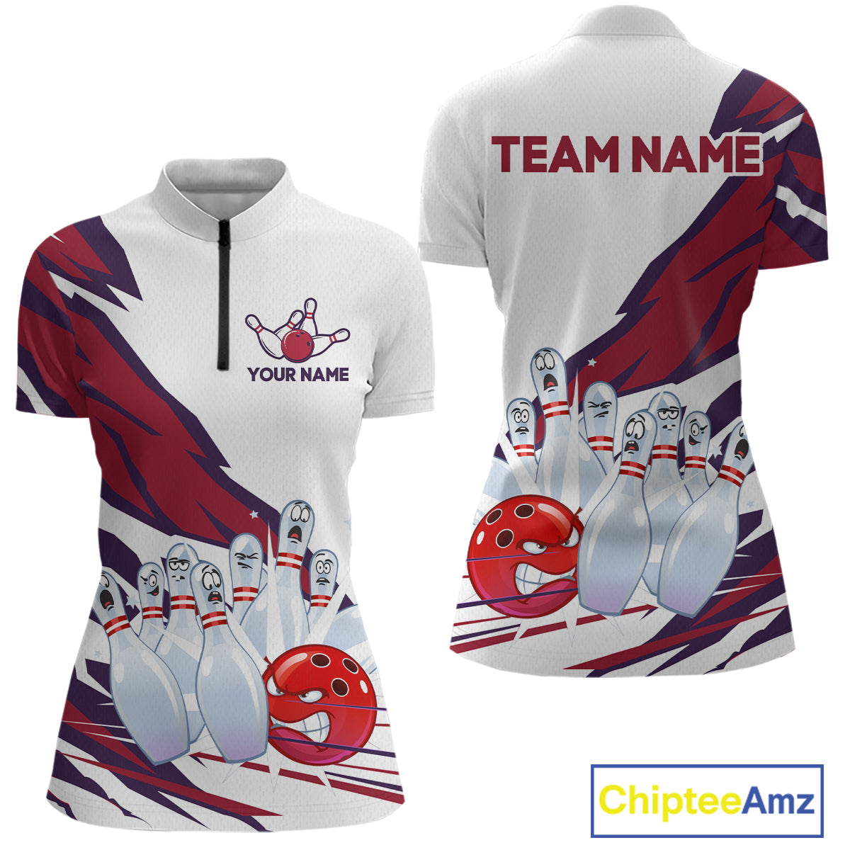 Custom Funny Angry Bowling Jersey for Women Bowling Team Shirts Bowling League Polo & 1/4 Zip HNT486