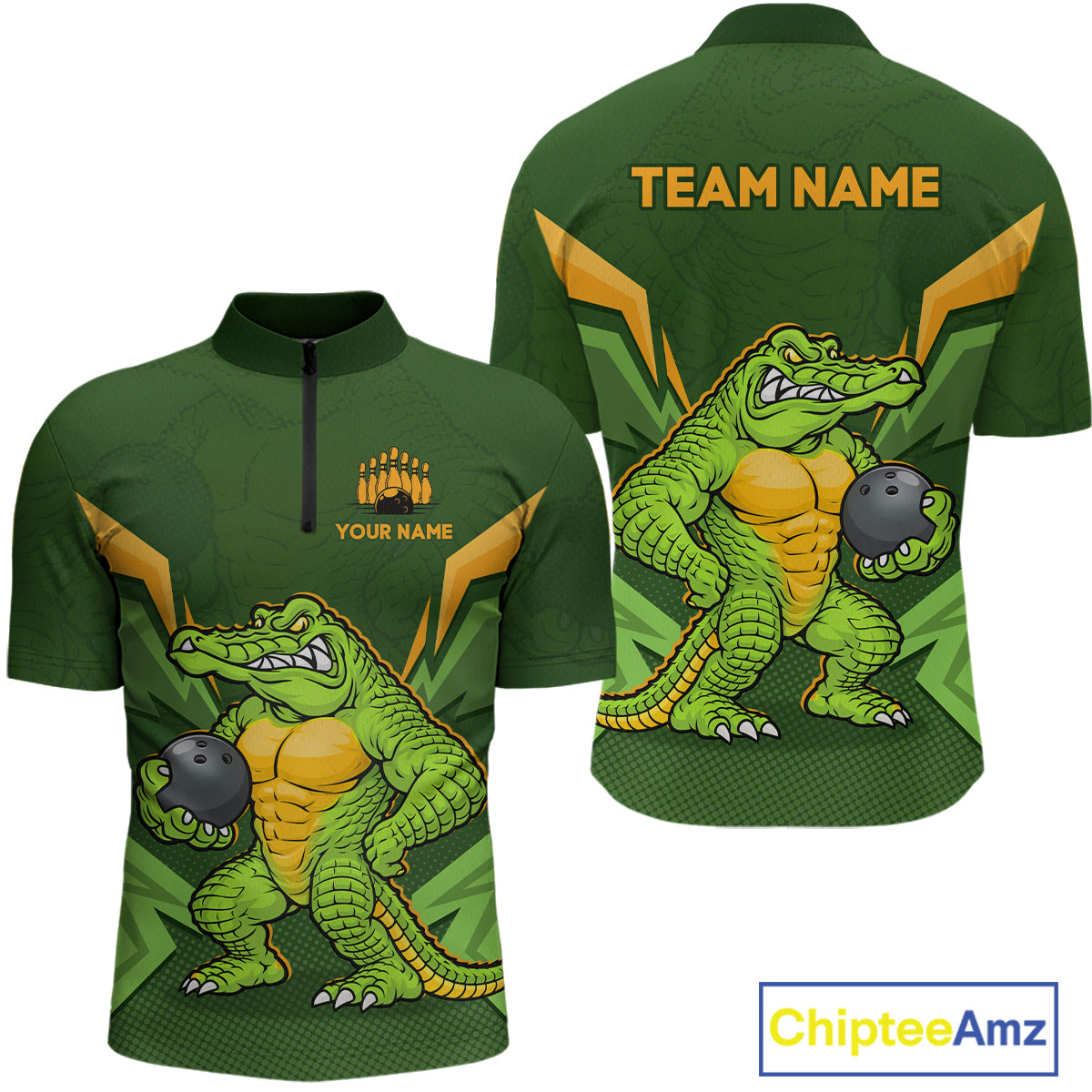 Personalized Funny Crocodile Bowling Shirt Alligator Bowling Jersey for Men Polo & 1/4 Zip HNT209