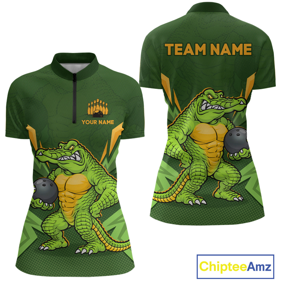 Personalized Funny Crocodile Bowling Shirt Alligator Bowling Jersey for Women Polo & 1/4 Zip HNT209