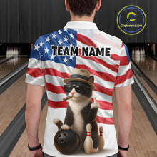 Load image into Gallery viewer, Custom US Flag Funny Cat Bowling Jersey for Men Bowling Uniform Bowling Team Shirts HNT127