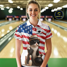 Load image into Gallery viewer, Custom US Flag Funny Cat Bowling Jersey for Women Bowling Uniform Bowling Team Shirts HNT127