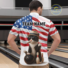Load image into Gallery viewer, Custom US Flag Funny Cat Bowling Jersey for Men Bowling Uniform Bowling Team Shirts HNT127