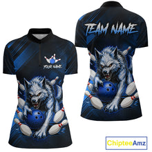Load image into Gallery viewer, Wolf Bowling Shirts for Women Custom Blue Wolf Bowling Team Jersey Bowling League HNT284