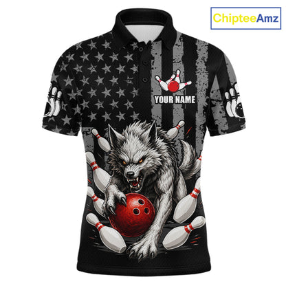US Flag Wolf Bowling Shirts for Men Custom Wolf Bowling Team Jersey Bowling League HNT285