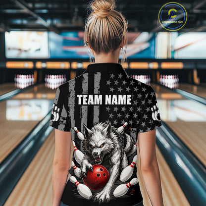 US Flag Wolf Bowling Shirts for Women Custom Wolf Bowling Team Jersey Bowling League HNT285