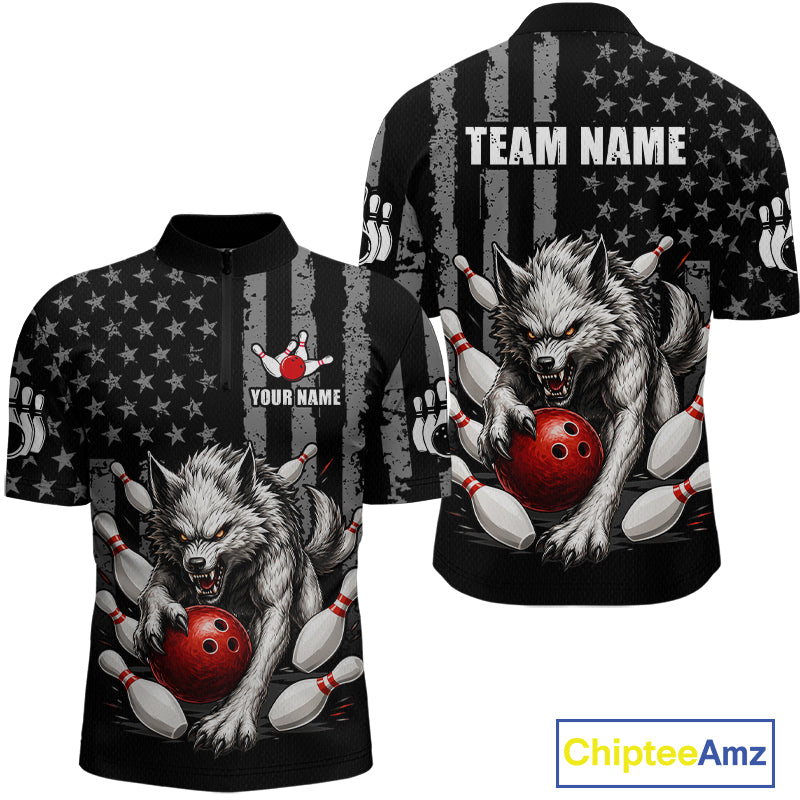US Flag Wolf Bowling Shirts for Men Custom Wolf Bowling Team Jersey Bowling League HNT285