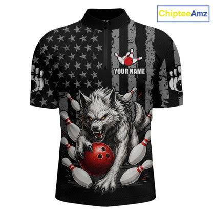 US Flag Wolf Bowling Shirts for Men Custom Wolf Bowling Team Jersey Bowling League HNT285