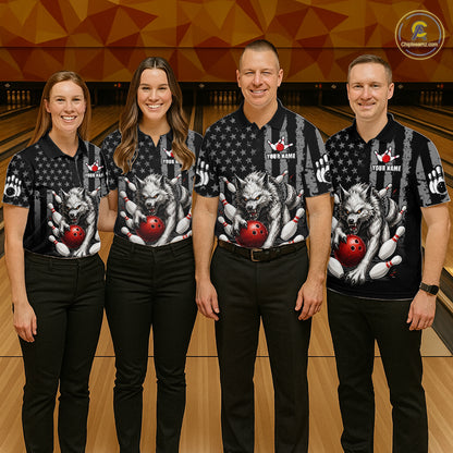 US Flag Wolf Bowling Shirts for Men Custom Wolf Bowling Team Jersey Bowling League HNT285
