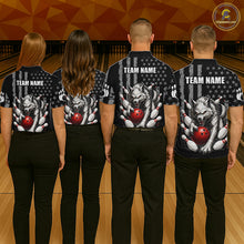 Load image into Gallery viewer, US Flag Wolf Bowling Shirts for Women Custom Wolf Bowling Team Jersey Bowling League HNT285