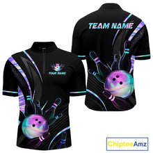 Load image into Gallery viewer, Custom Black and Holographic Bowling Jersey for Men Bowling Team Shirts Bowling League HNT395