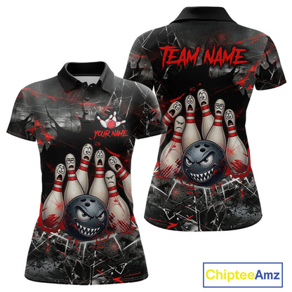 Cracked Angry Bowling Shirts for Women Custom Bowling Team Jersey Bowling League HNT286