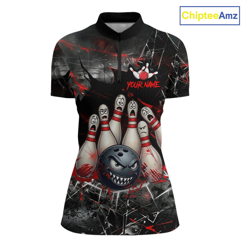Cracked Angry Bowling Shirts for Women Custom Bowling Team Jersey Bowling League HNT286