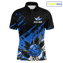 Load image into Gallery viewer, Custom Blue Bowling Jerseys For Men, Personalized Bowling Team Shirts Bowling Pin And Ball HNT283
