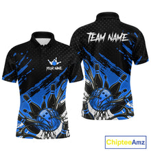 Load image into Gallery viewer, Custom Blue Bowling Jerseys For Men, Personalized Bowling Team Shirts Bowling Pin And Ball HNT283