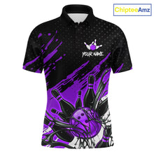 Load image into Gallery viewer, Custom Purple Bowling Jerseys For Men, Personalized Bowling Team Shirts Bowling Pin And Ball HNT283