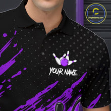 Load image into Gallery viewer, Custom Purple Bowling Jerseys For Men, Personalized Bowling Team Shirts Bowling Pin And Ball HNT283