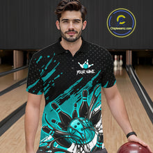 Load image into Gallery viewer, Custom Turquoise Bowling Jerseys For Men, Personalized Bowling Team Shirts Bowling Pin And Ball HNT283