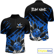 Load image into Gallery viewer, Custom Blue Bowling Jerseys For Men, Personalized Bowling Team Shirts Bowling Pin And Ball HNT283