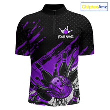 Load image into Gallery viewer, Custom Purple Bowling Jerseys For Men, Personalized Bowling Team Shirts Bowling Pin And Ball HNT283