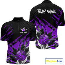 Load image into Gallery viewer, Custom Purple Bowling Jerseys For Men, Personalized Bowling Team Shirts Bowling Pin And Ball HNT283