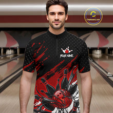 Load image into Gallery viewer, Custom Red Bowling Jerseys For Men, Personalized Bowling Team Shirts Bowling Pin And Ball HNT283