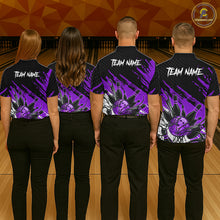Load image into Gallery viewer, Custom Purple Bowling Jerseys For Men, Personalized Bowling Team Shirts Bowling Pin And Ball HNT283
