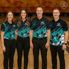 Load image into Gallery viewer, Custom Turquoise Bowling Jerseys For Men, Personalized Bowling Team Shirts Bowling Pin And Ball HNT283