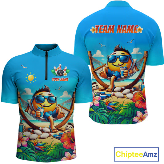 Colorful men quarter zip with a summer character and 'Team Name' text on a white background
