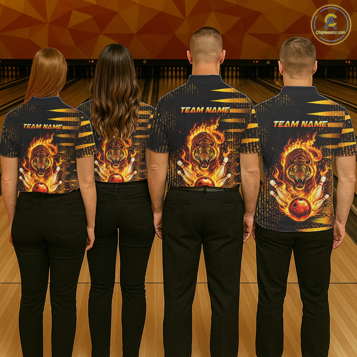 Custom Flame Tiger Bowling Team Jersey Bowling Shirt for Women Bowling League Polo & 1/4 Zip HNT201