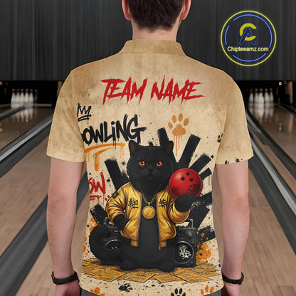 Custom Black Cat Bowling Jersey for Men Funny Cat Bowling League Bowling Team Shirts HN290