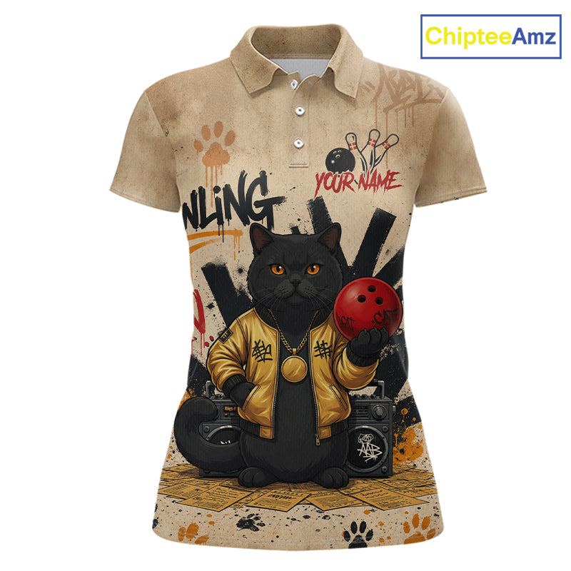 Custom Black Cat Bowling Jersey for Women Funny Cat Bowling League Bowling Team Shirts HN290
