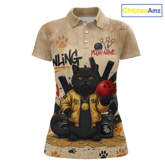 Custom Black Cat Bowling Jersey for Women Funny Cat Bowling League Bowling Team Shirts HN290