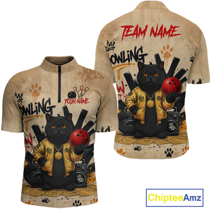 Custom Black Cat Bowling Jersey for Men Funny Cat Bowling League Bowling Team Shirts HN290