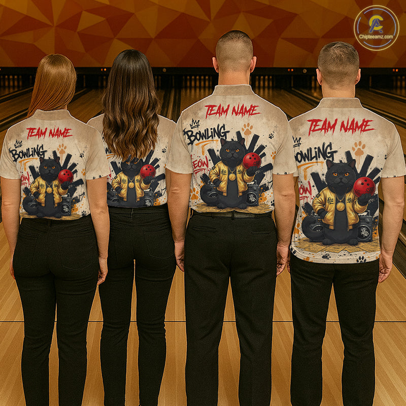 Custom Black Cat Bowling Jersey for Women Funny Cat Bowling League Bowling Team Shirts HN290