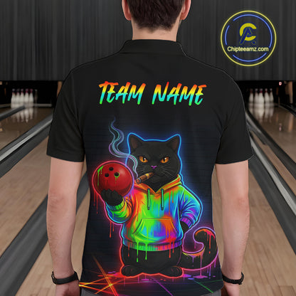 Custom Neon Black Cat Bowling Jersey for Men Funny Bowling League Bowling Team Shirts HN291