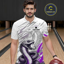 Load image into Gallery viewer, Man wearing a bowling shirt with snake design in a bowling alley, holding a bowling ball.