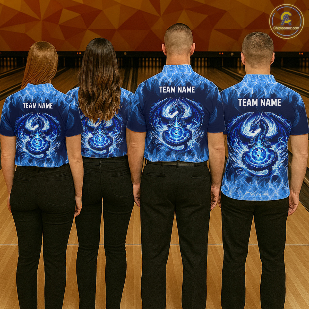 Custom Blue Dragon Flame Bowling Jersey for Men Bowling Team Shirts Bowling Polo & 1/4 Zip HNT189