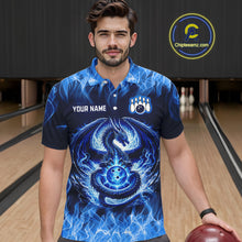 Load image into Gallery viewer, Custom Blue Dragon Flame Bowling Jersey for Men Bowling Team Shirts Bowling Polo &amp; 1/4 Zip HNT189