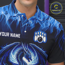 Load image into Gallery viewer, Custom Blue Dragon Flame Bowling Jersey for Men Bowling Team Shirts Bowling Polo &amp; 1/4 Zip HNT189