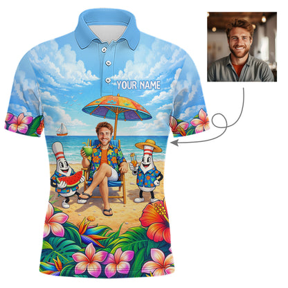 Custom Photo Funny Summer Bowling Jersey for Men Bowling Team Shirts Polo & 1/4 Zip HNT258
