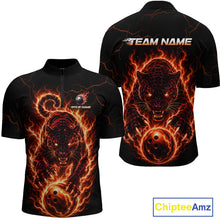 Load image into Gallery viewer, Black polo shirt with fiery panther design on front and back, featuring 'Team Name' text.