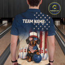 Load image into Gallery viewer, Person wearing a bowling shirt with a dachshund graphic and 'Team Name' text in a bowling alley.